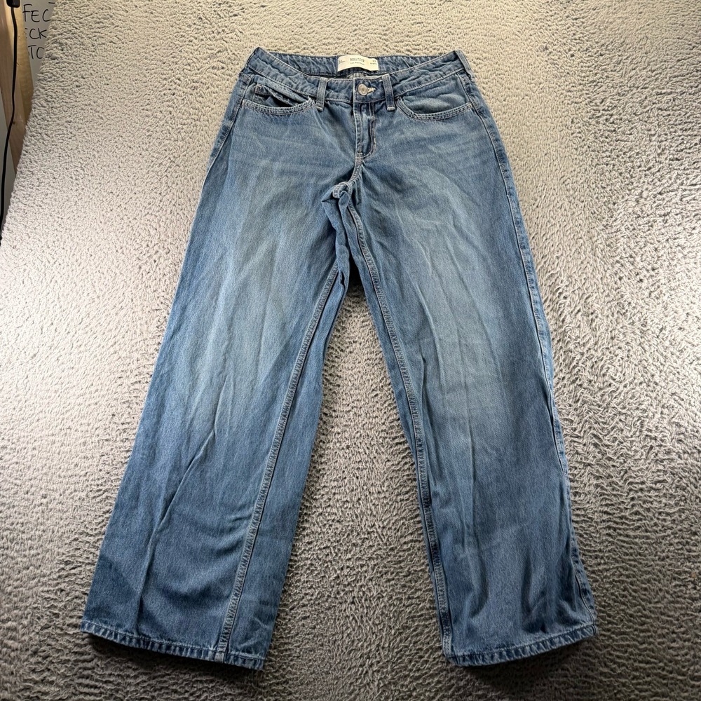 Hollister Jeans Womens 27x31 Blue Cotton Denim Straight‎ Baggy Low-Rise Faded